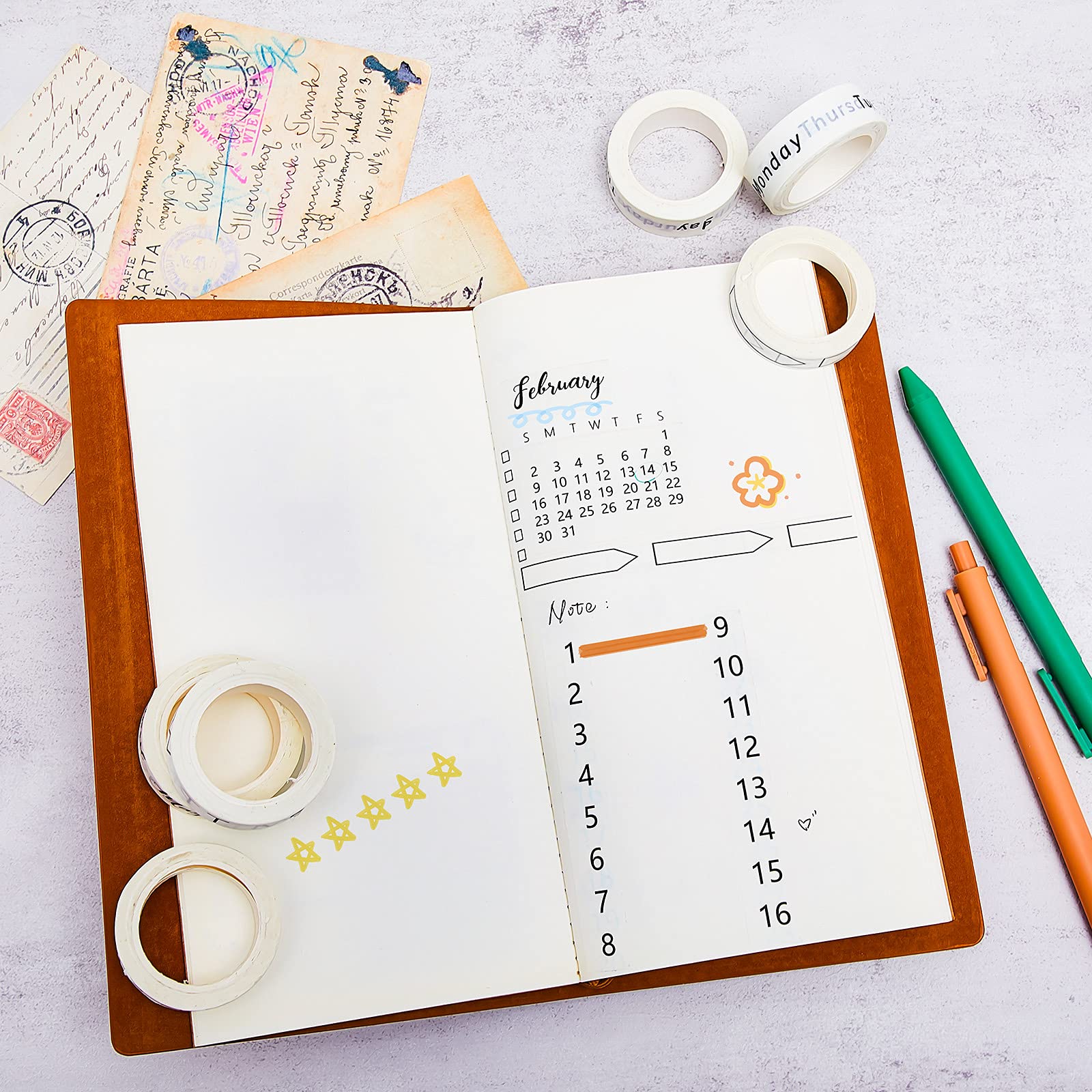 9 Rolls Calendar Washi Tape Set Day Week Month Number Vintage Calendar Date Journal Planner Adhesive Washi Tape Decorative Patterned Marking Gift for Scrapbook Sticker Christmas Crafts