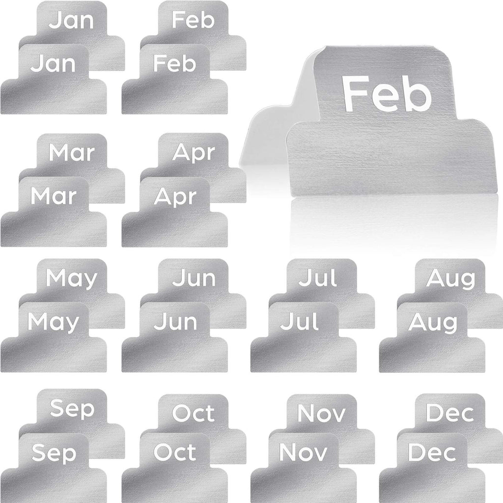Outus 24 Pieces Monthly Adhesive Tabs for Planner - Designer Accessories Monthly Tabs Stickers Decorative for Office Planners Organizations Sturdy Notebook Planners Journal(Silver)