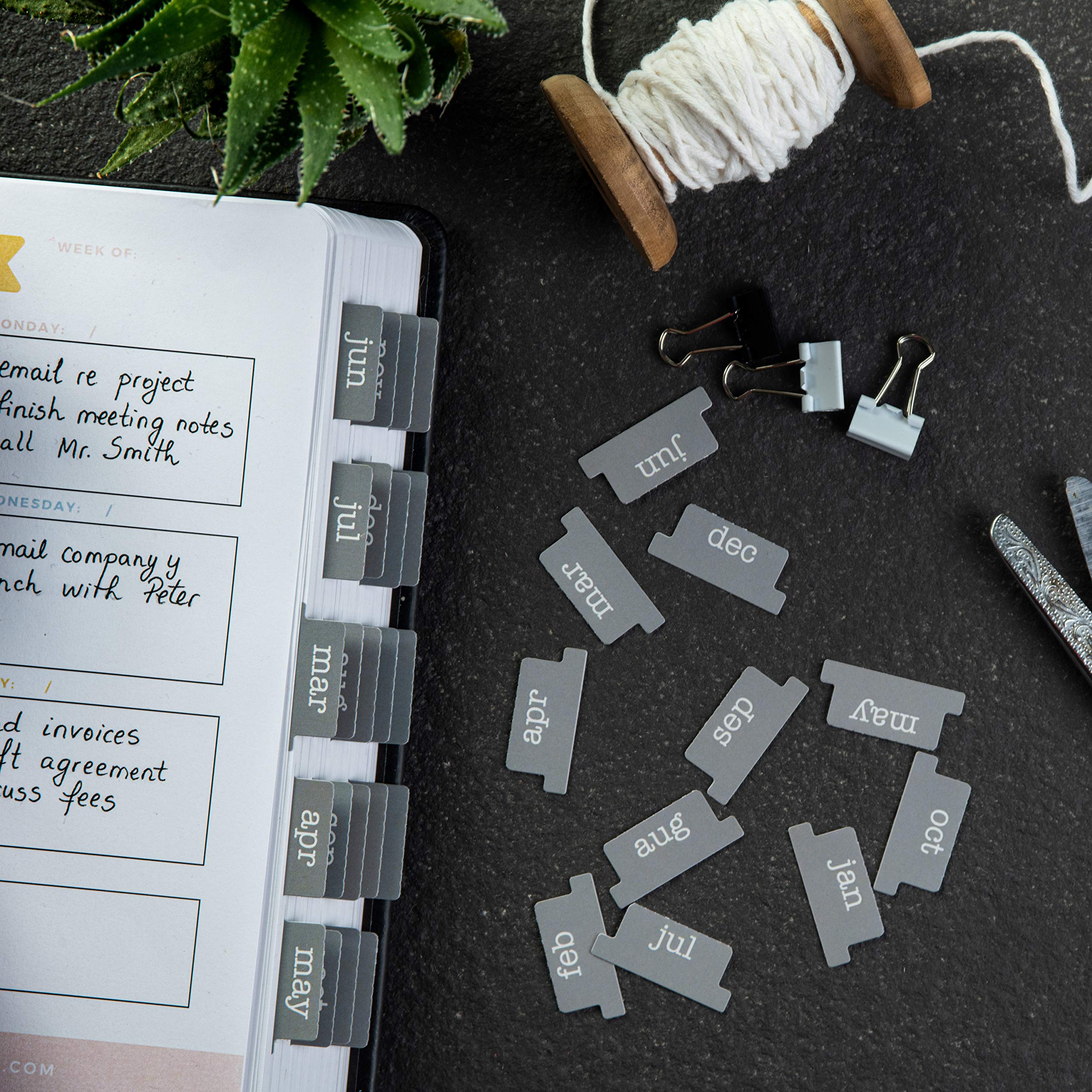 DiverseBee Laminated Planner, 24 Peel and Stick Tabs (12 Month, 12 Blank), Retro Monthly Dividers